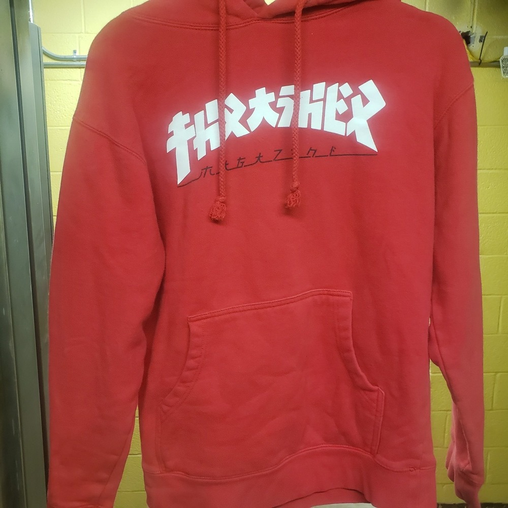 Thrasher Katakana Logo Hoodie Mens Small Red Japanese Font Skate Sweatshirt